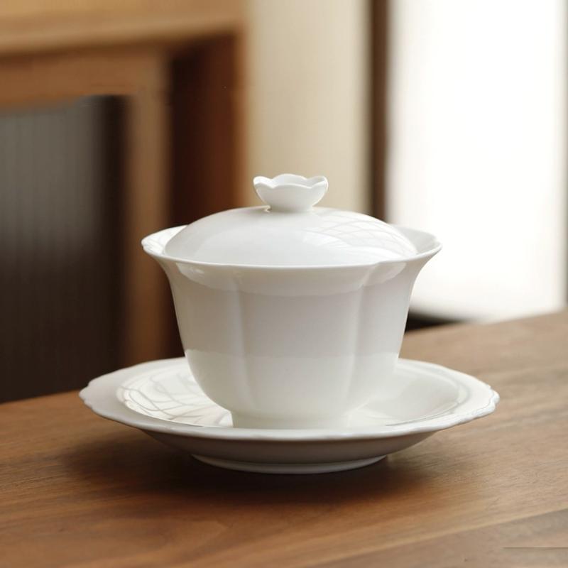 160 мл китайская керамическая гайвань с цветком вишни, белая фарфоровая чайная супница, чайная чашка, бытовая чайная чаша, переносная чайная утварь 14.2x9.6cm 160ml